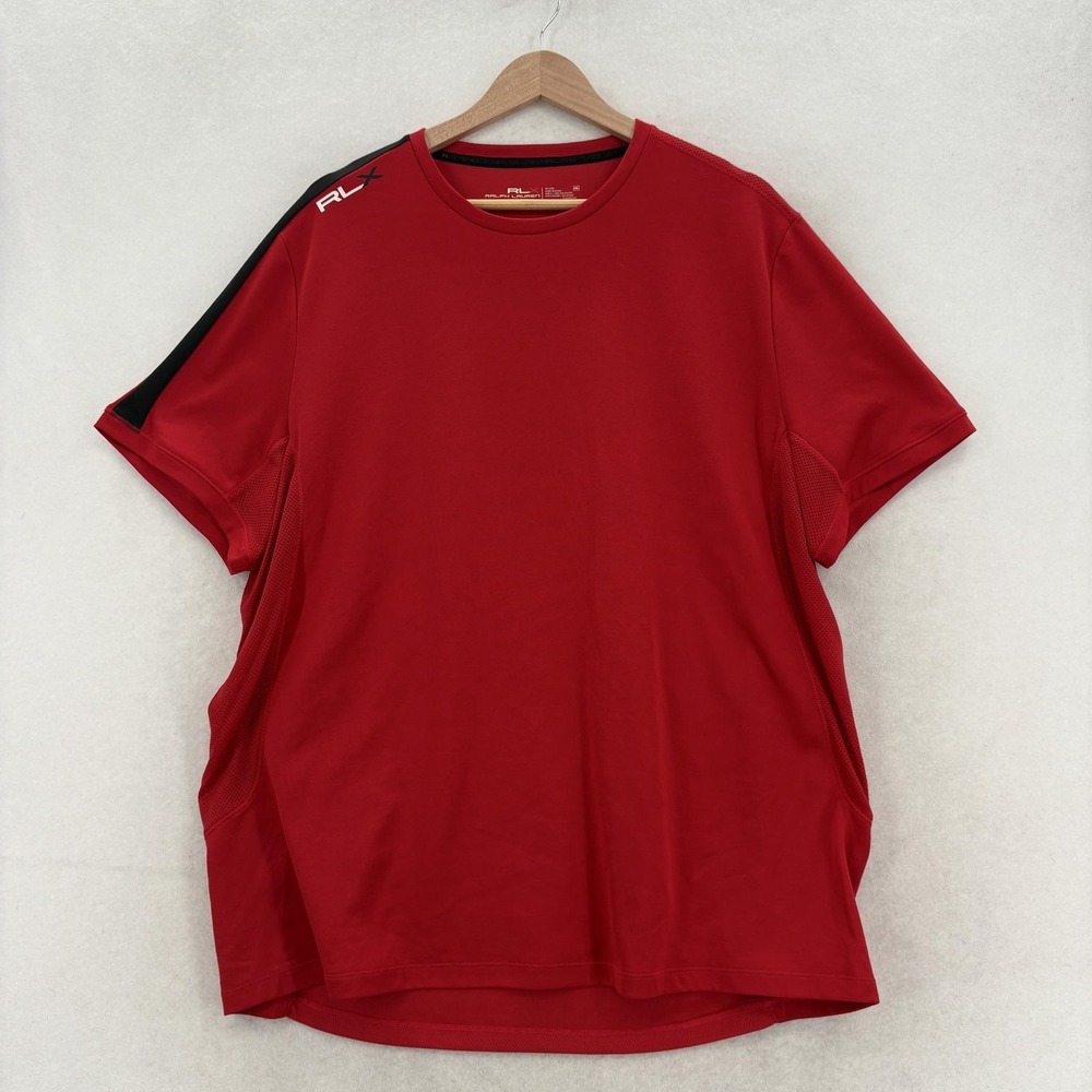 RLX Ralph Lauren Shirt Mens 2XL Red Short Sleeve Performance Jersey Athletic Gym
